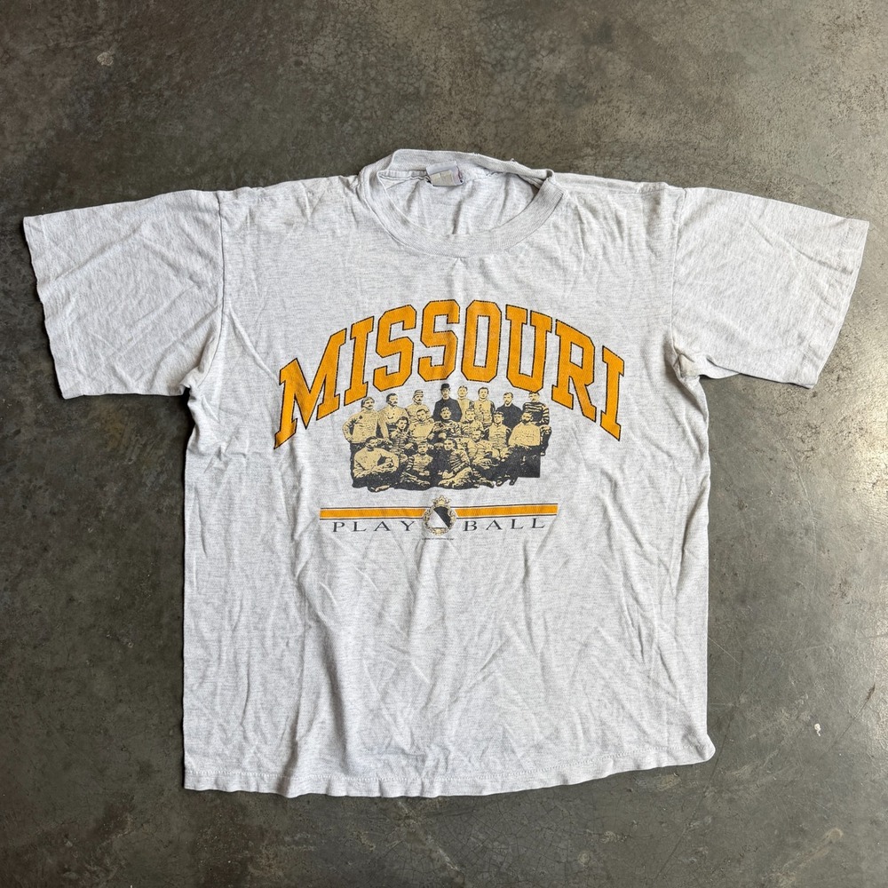 Vintage 80s 90s University of Missouri Tigers Mizzou Team Photo Shirt Mens Large